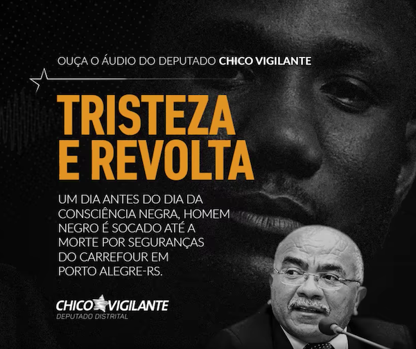 Um dia antes do Dia da Consciência Negra, homem negro é socado até a morte por seguranças do Carrefour em Porto Alegre – RS.