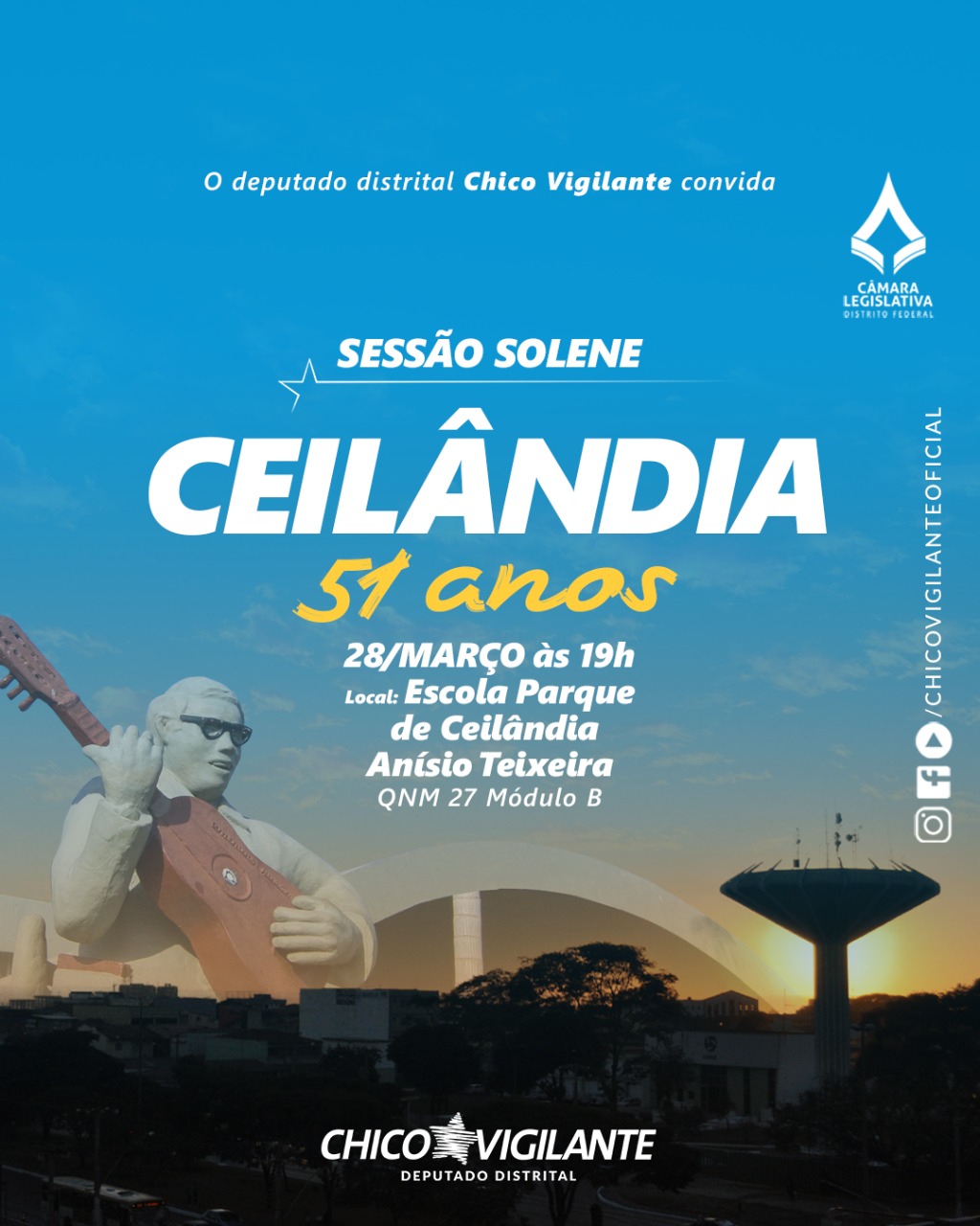 CLDF realiza nesta segunda-feira (28) sessão solene de homenagem à Ceilândia